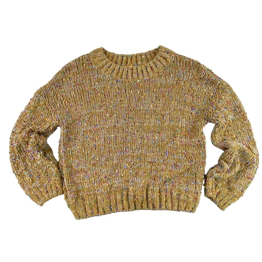 Harper Heritage mustard multi-color ball LS crew neck sweater wms sz med